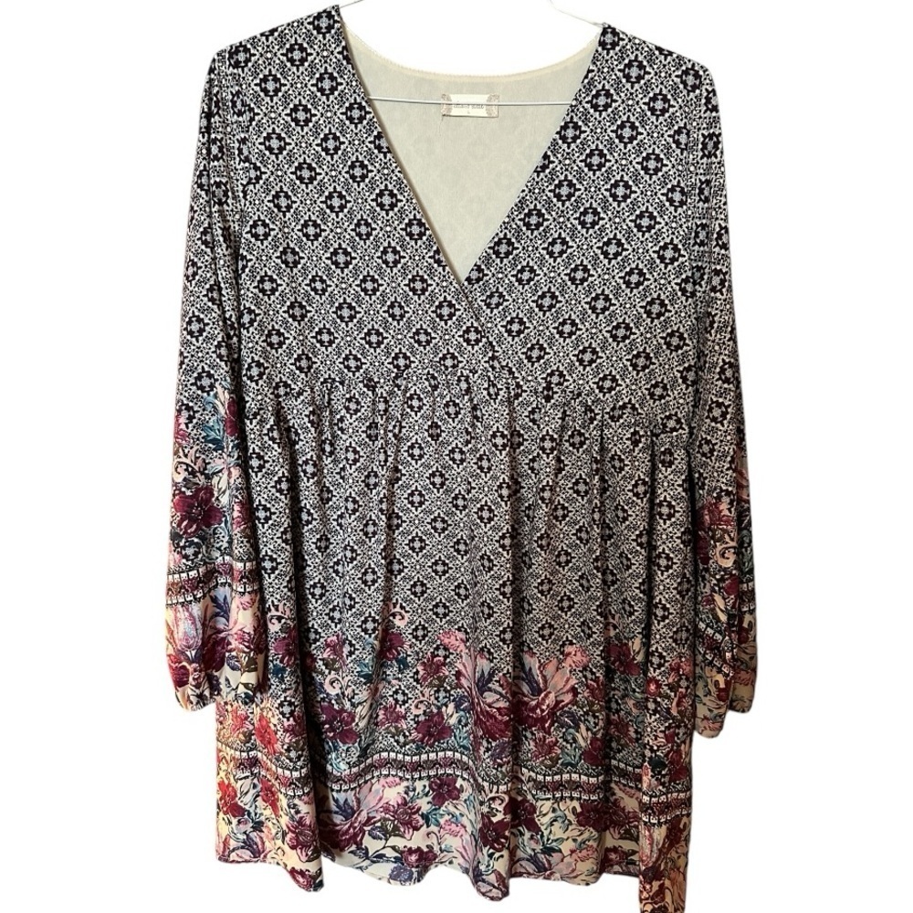 Altar'd State Multicolored Bell Sleeve V-Neck Bohemian Dress Size Large